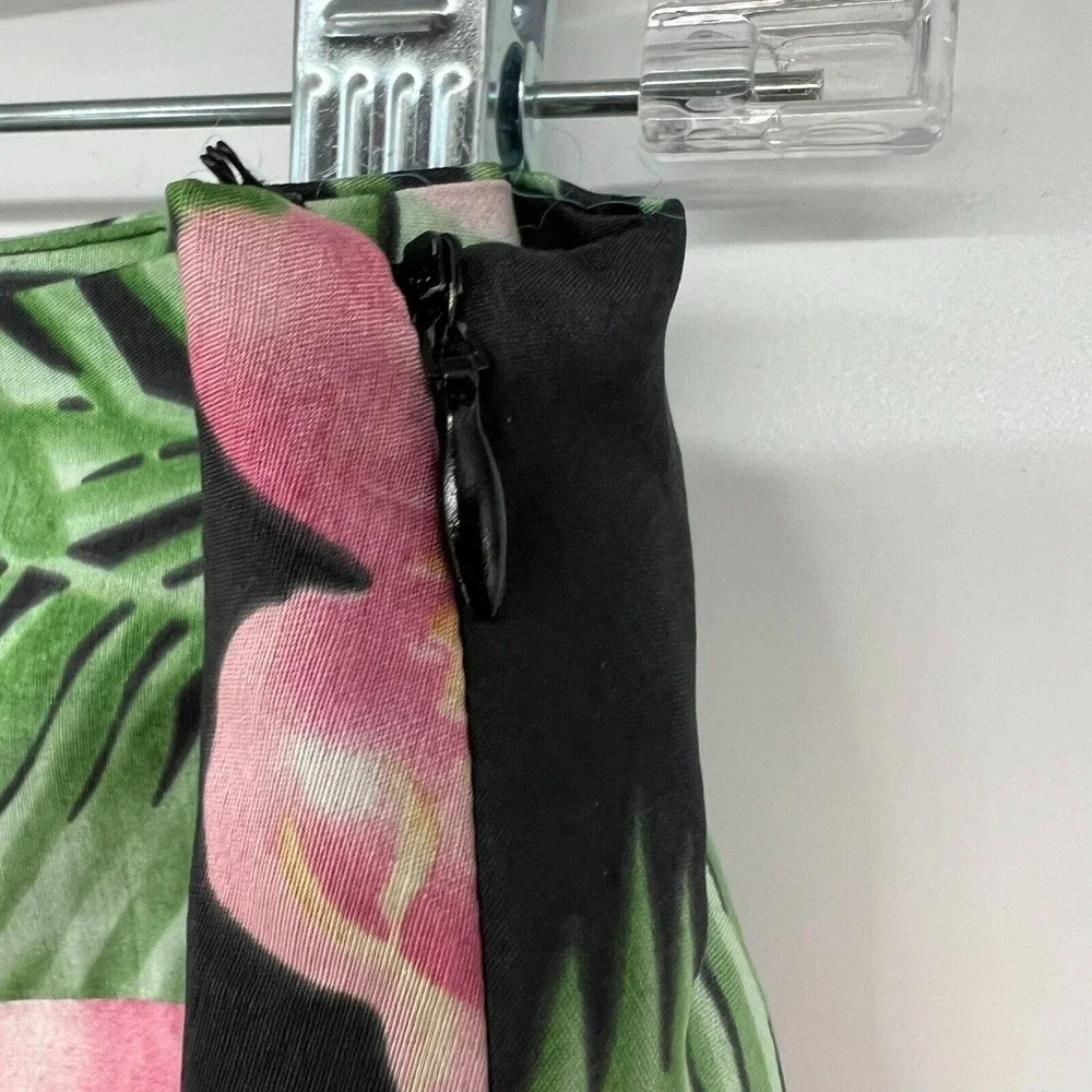 NWOT ICE Silk Pants Women's 8 Pink Green Tropical Wide Leg Cropped Hi-Rise